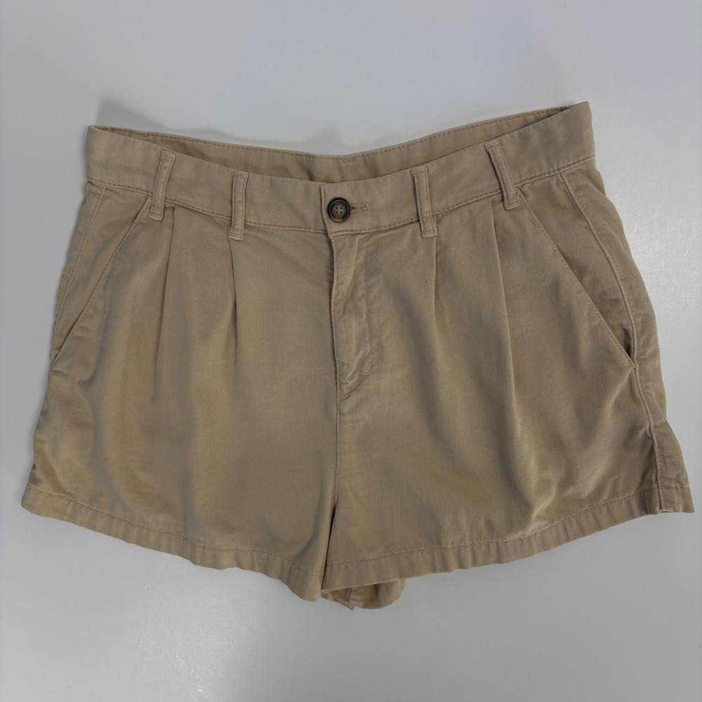 Free People Buttery Soft High-Waisted Pleated Chino Trouser Shorts 8 Almond Milk